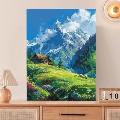 宫崎骏雪山成品装饰画仿油画风景唯美清新田园高级卧室客厅摆挂画