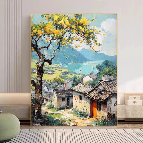 中国风乡村装饰画仿油画风景成品唯美清新意境中式卧室客厅摆挂画