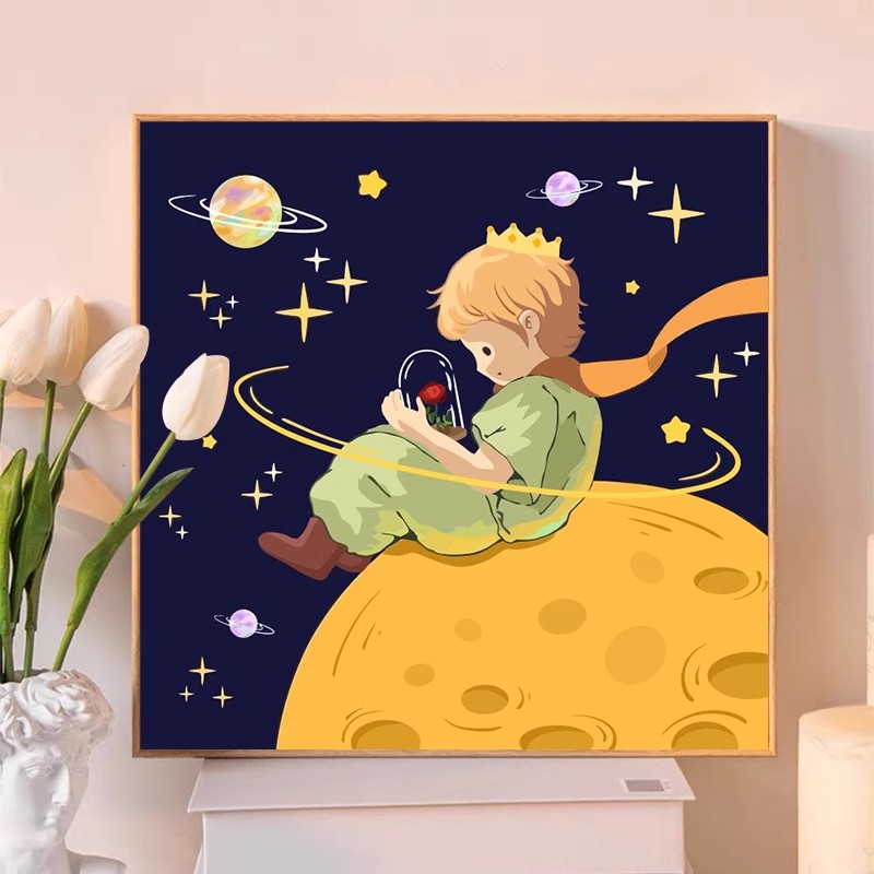 星空下的小王子方形装饰画成品仿油画风卡通动漫卧室儿童房摆挂画图片