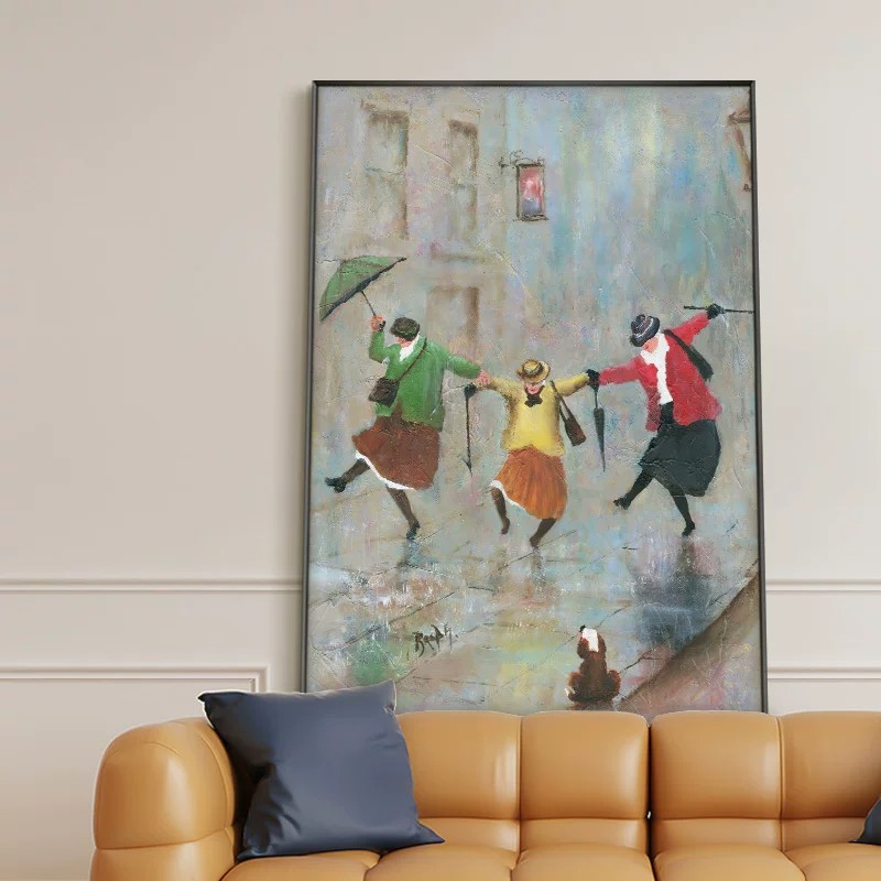 跳舞的人复古装饰画成品仿油画简约创意小众高级感卧室客厅摆挂画
