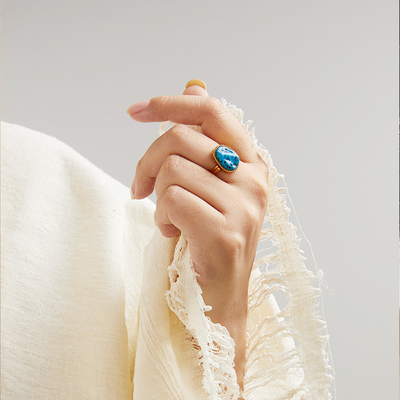 藏式天然绿松石不规则小众戒指