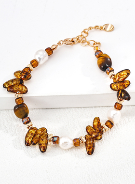 S925银天然珍珠琉璃虎眼石手链