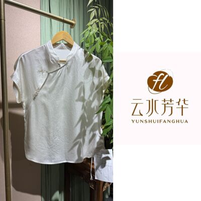 坤宁 芳华设计新中式复古醋酸T恤国风百搭款醋酸T恤FH-B0171