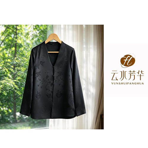 夏止 芳华设计新中式醋酸提花上衣国风V领醋酸上衣FH-A0265