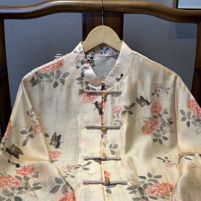 [SPECIAL] MAY IN THE WORLD XIZI NATIONAL STYLE NEW CHINESE RETRO JACQUARD TOP NATIONAL STYLE SUMMER STAND-UP COLLAR TOP