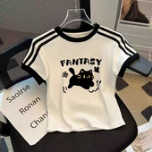 修身 纯棉童装 上衣 中大童印花短款 半袖 女童短袖 t恤女夏2025新款