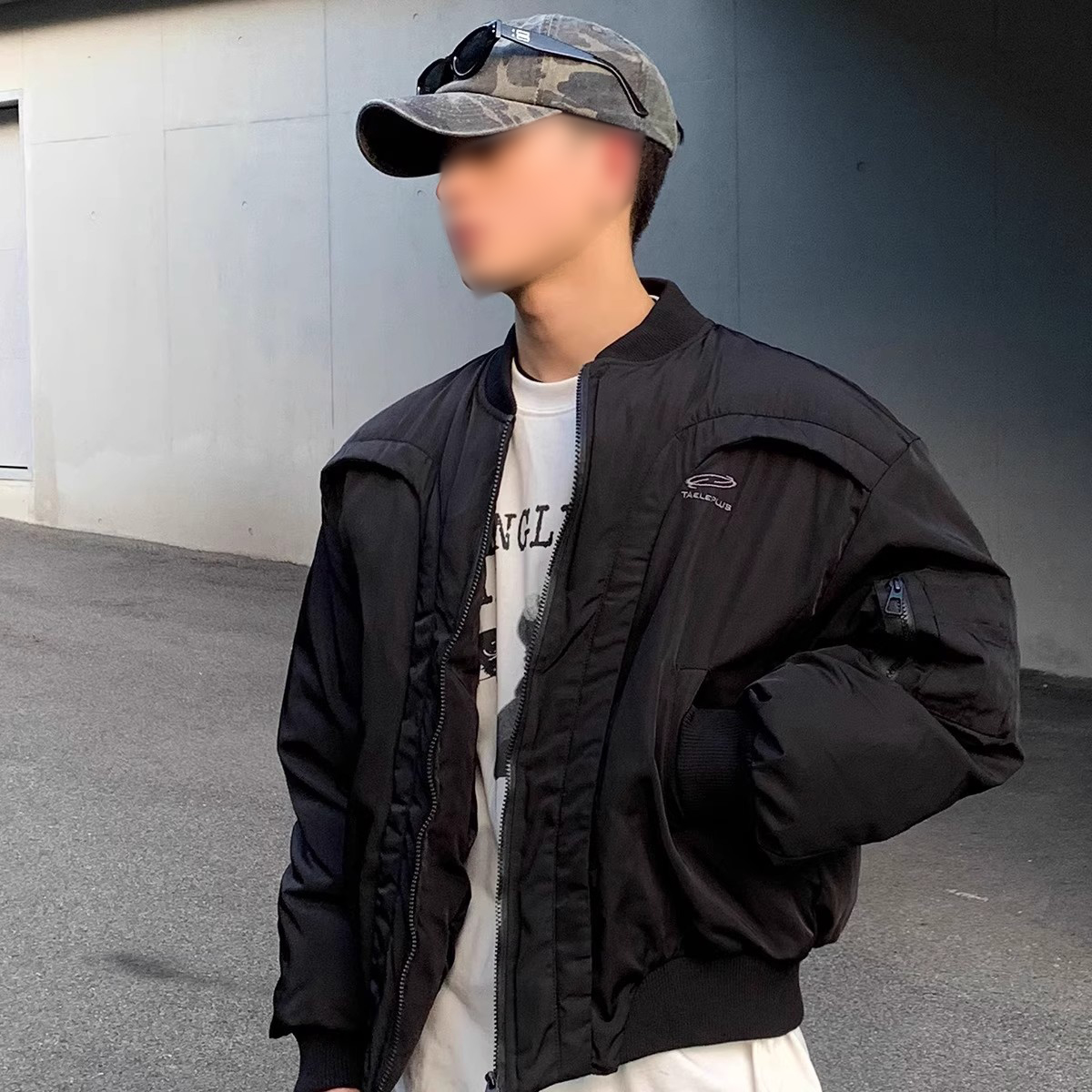 美式解构弧形飞行员夹克棉服保暖棉衣外套男秋冬季加厚夹棉棒球服