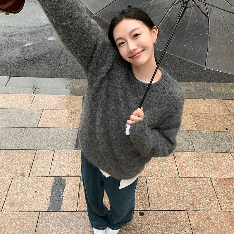 Romantic echo羊驼毛衣女韩版加厚内搭宽松慵懒风套头针织上衣