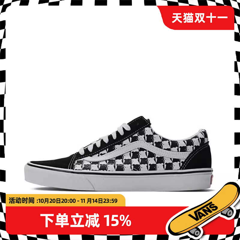 Vans范斯经典黑白棋盘小熊低帮帆布鞋休闲运动鞋男鞋耐磨防滑板鞋