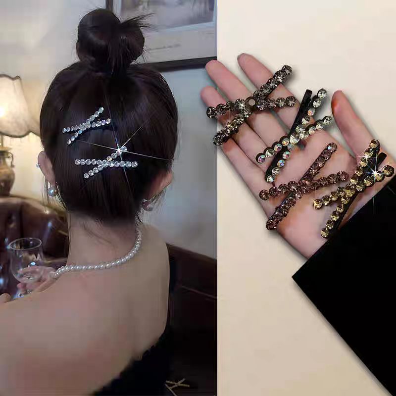 紫米高级感交叉水钻鸭嘴夹