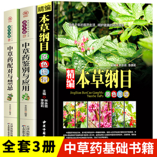 中医中草药书籍3册 精编本草纲目正版 中草药彩图大全 中草药配对与禁忌中草药鉴别与应用零基础学医养生调理医药药书自学医书