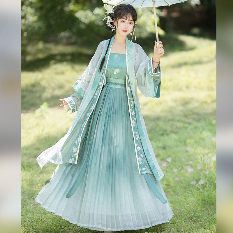 新款原创汉服女宋制褙子长衫日常仙气刺绣齐腰春夏季成人套装
