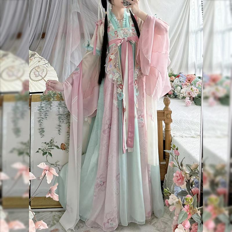 晴月齐胸襦裙汉服女2026新款春夏季改良重工刺绣唐制古装日常汉服
