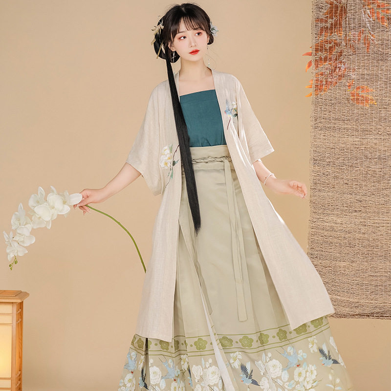 汉虞葵长干寺宋制原创汉服女古装长衫半袖百迭裙改良汉元素古风日
