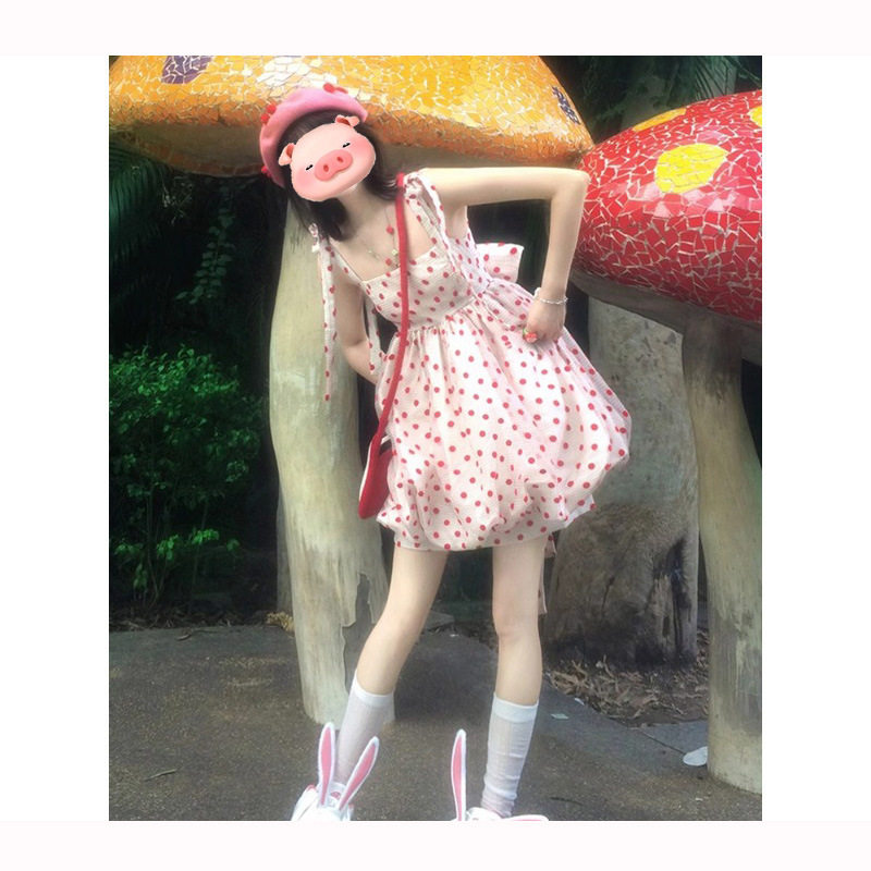 波点吊带连衣裙女夏季新