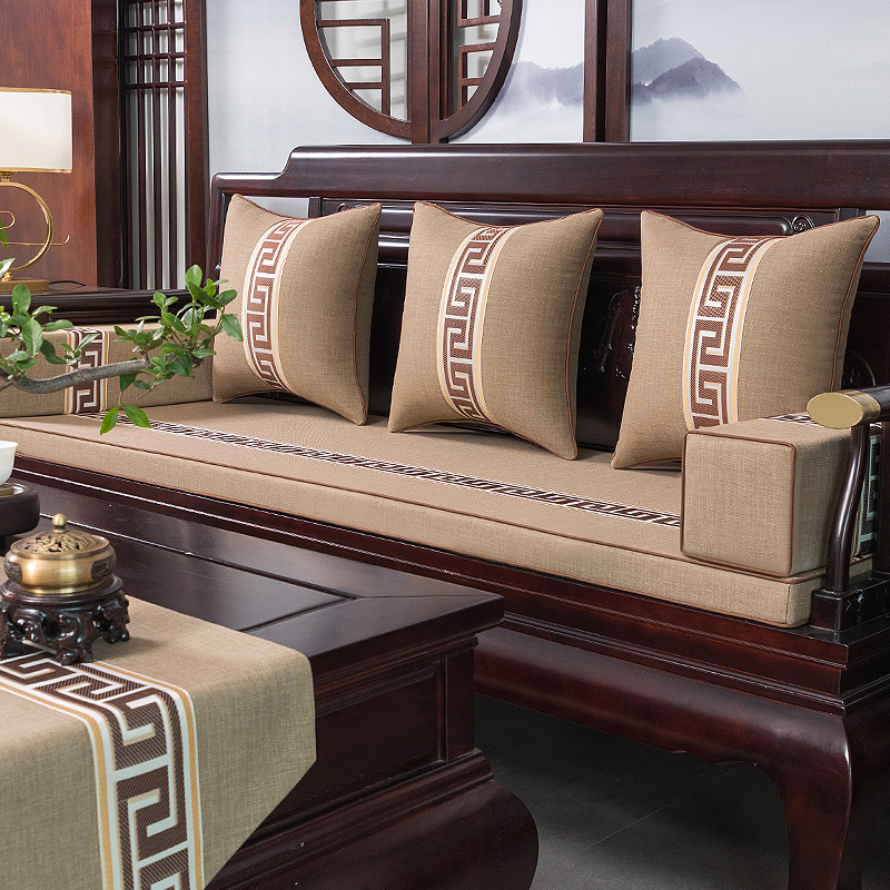 新款麻布亲肤中式红木实木沙发垫