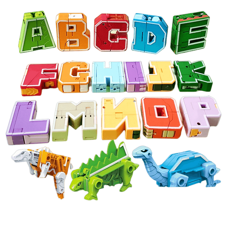 新乐新数字字母变形玩具套装26英文字母恐龙四合体儿童变形机器人