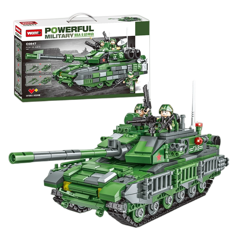 沃马积木军事99A主战坦克模型装甲车男孩子益智拼装积木儿童玩具