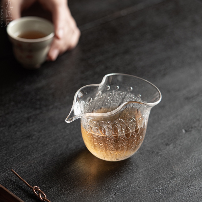 饴山琉璃四方公道杯手工吹制气泡高硼硅茶海分茶器创意手工茶器
