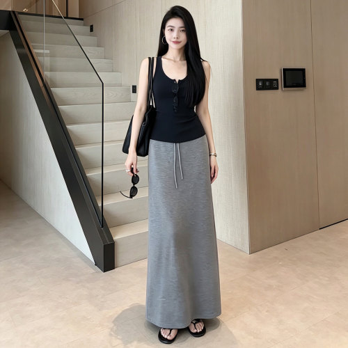 丝滑垂感A字长裙夏季开叉半身裙