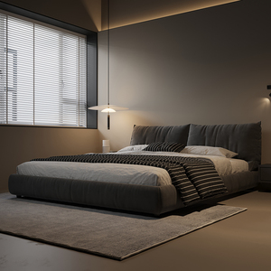 CBD意式布艺床轻奢可储物高端软包床主卧双人床现代简约卧室磨砂