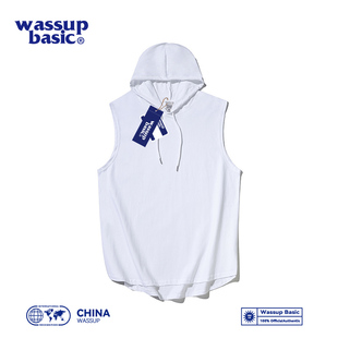 健身连帽背心外穿纯棉无袖 WASSUP 夏季 马甲坎肩男士 上衣 BASIC个性