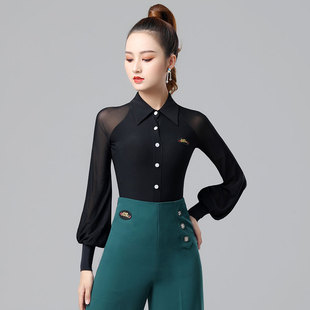 丹宝罗摩登上衣专业泡泡袖女新款时尚长袖舞蹈交谊舞广场跳舞衣服