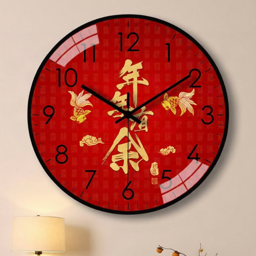 年年有余中古风免打孔客厅挂钟