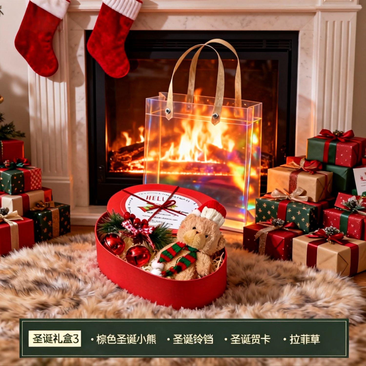 圣诞袜礼盒红色心形装饰品送男女朋友情侣珊瑚绒袜子套装