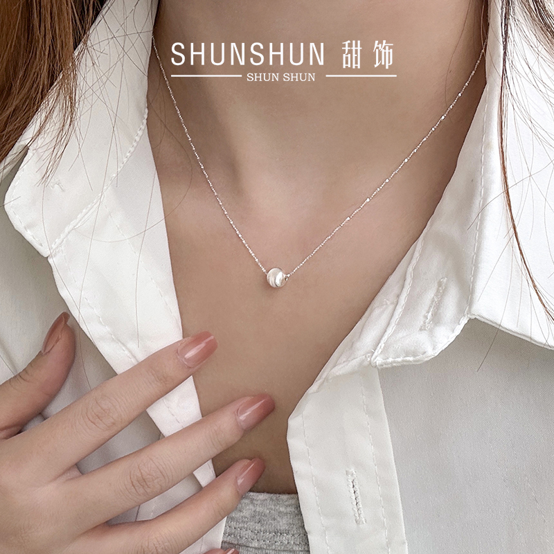 S925纯银拉丝圆珠猫眼珠项链锁骨