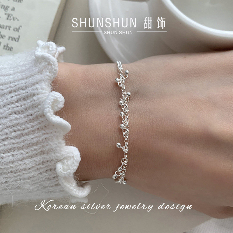 S925纯银圆珠手链女韩版潮流银饰简约珠珠手饰ins风百搭手串手饰
