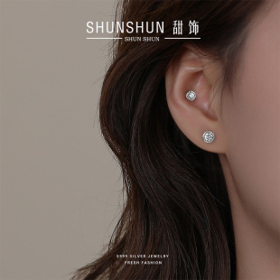 新款轻奢简约超闪锆石耳钉女s999纯银百搭高级感足银潮流秋冬耳饰