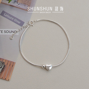 纯银爱心小圆珠手链女2025新款时尚简约高级感ins风蛇骨链手饰品