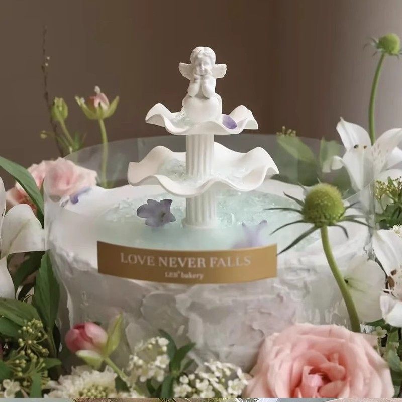 网红唯美多比尼花园许愿池生日蛋糕装饰小天使罗马柱翻糖硅胶模具