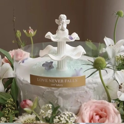 网红唯美多比尼花园许愿池生日蛋糕装饰小天使罗马柱翻糖硅胶模具