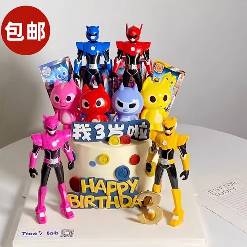 迷你特工队蛋糕装饰摆件卡通超人战士儿童生日烘焙装扮配件插件