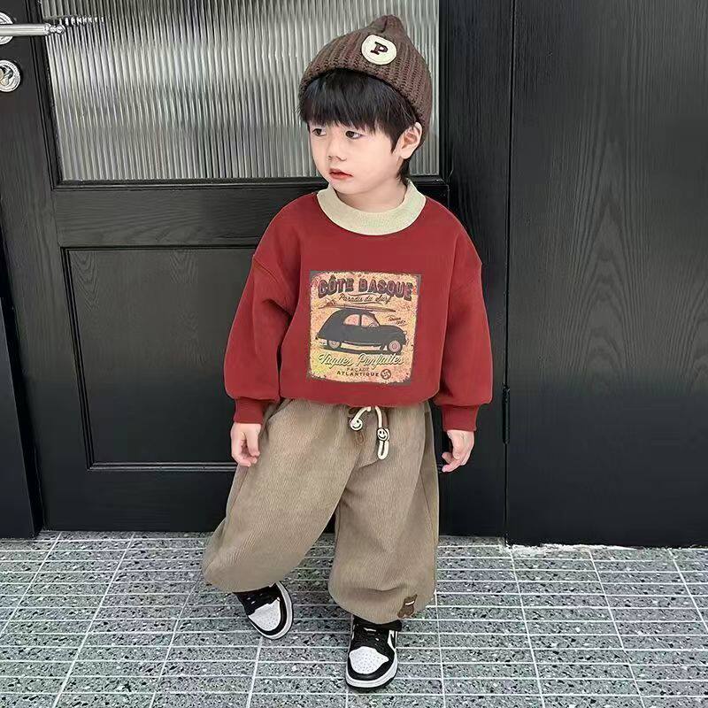 婴儿加绒衣服秋冬款小童保暖卫衣套装男女宝宝帅气加厚两件套潮童