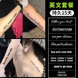 英文个性拉丁文草本纹身贴纸女tattoo男防水持久遮疤锁骨手臂高级