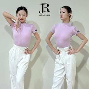 贾。舞蹈的新拉丁舞短袖运动服内置胸垫舞厅舞蹈练习服成年c妇女
