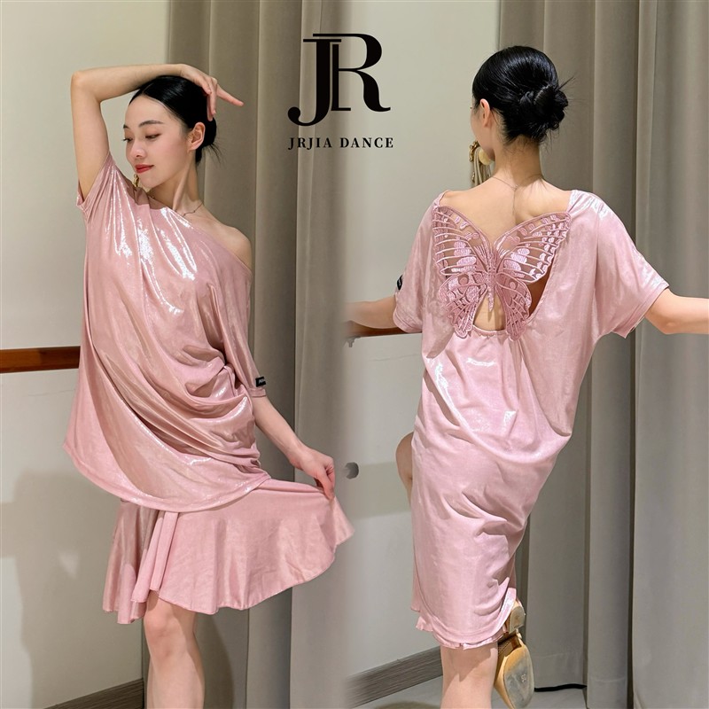 .新款拉丁舞U宽松短袖连衣裙上衣国标练功服女舒适夏178