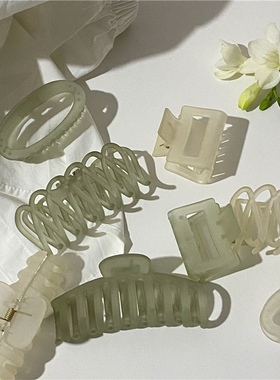 HL家韩系清新气质风芥末绿色系半透明磨砂几何混搭果冻色可爱抓夹