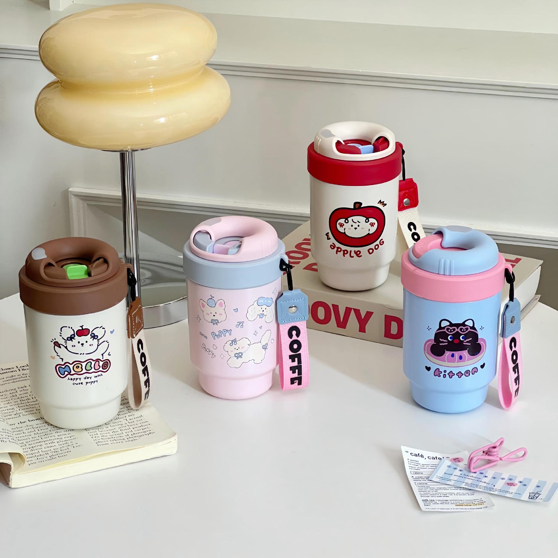 咖啡杯316不锈钢保温杯双饮随身杯高颜值大容量水杯办公可爱杯子