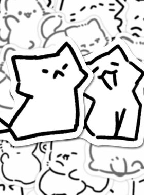 ins线条小猫简笔画贴纸治愈风可爱萌宠猫咪手账diy装饰笔记本粘贴