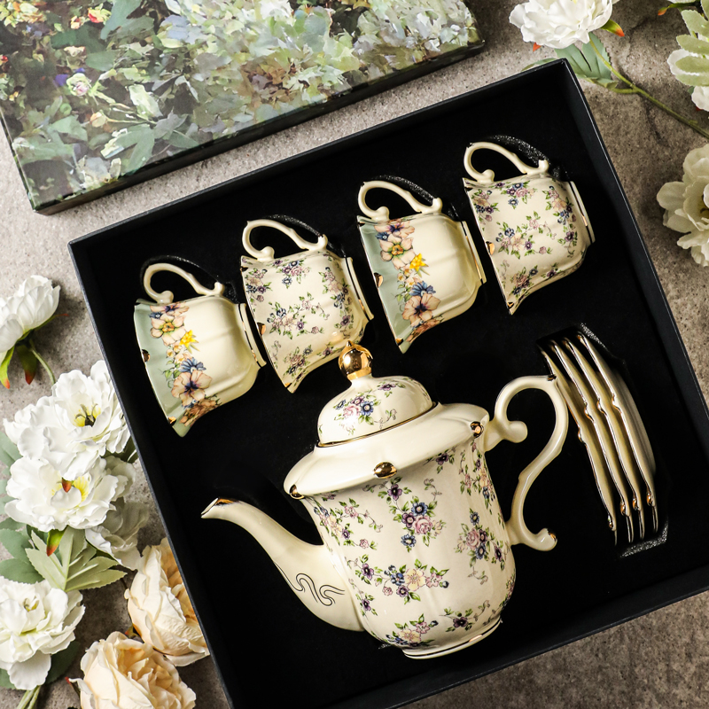 sweet season幸福矢车菊咖啡杯礼盒装精致法式杯子茶具茶壶套装