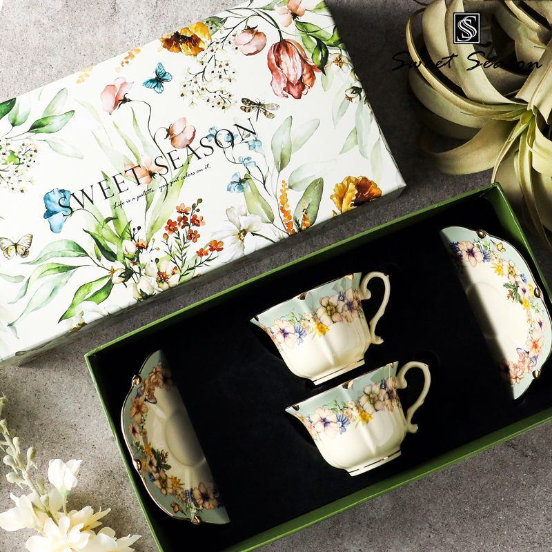 sweet season幸福矢车菊咖啡杯碟套装对杯礼盒装下午茶杯子礼物,餐饮具,咖啡杯,淘宝优惠券,粉丝福利购,淘宝优惠卷