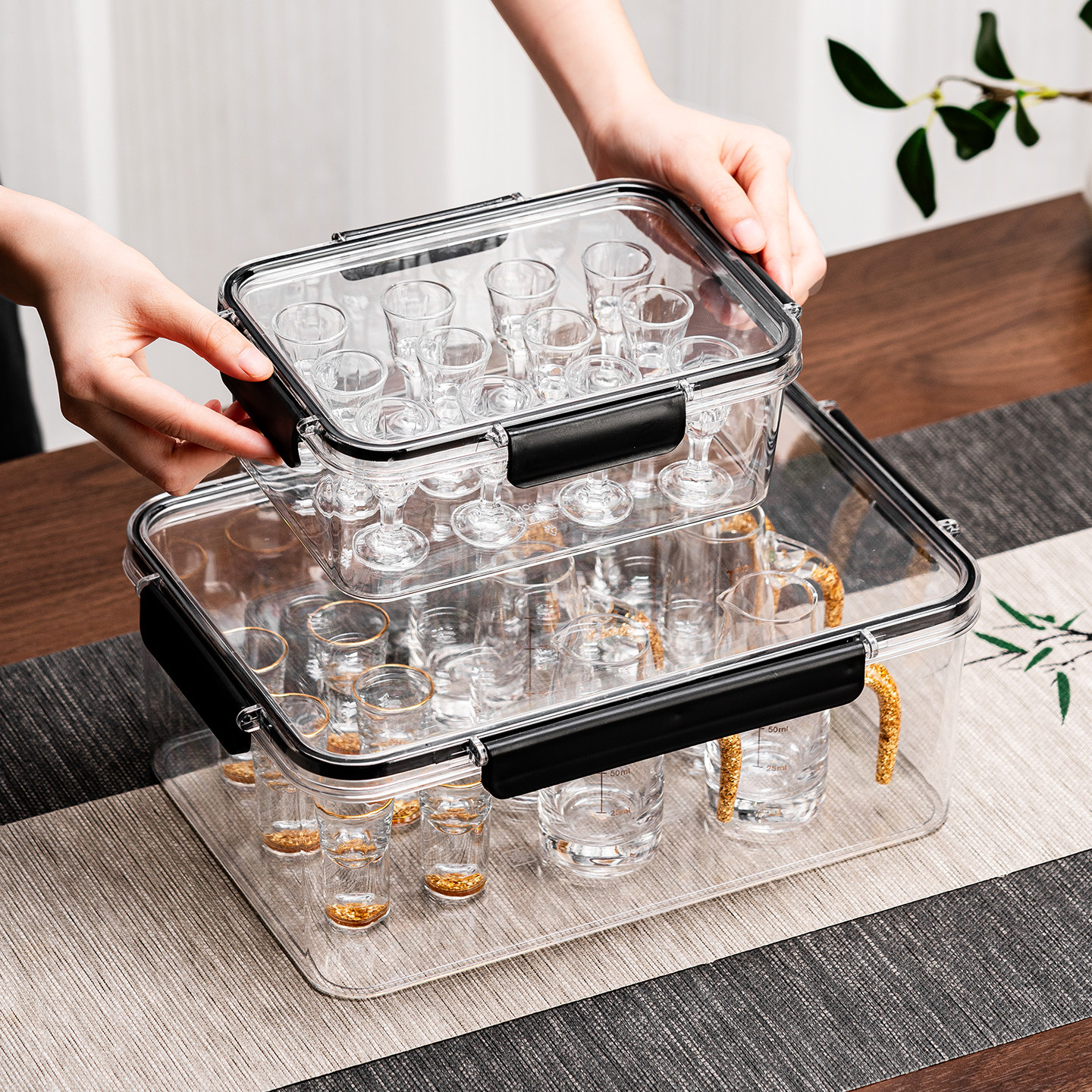 茉莱水晶白酒杯套装防尘收纳箱图片