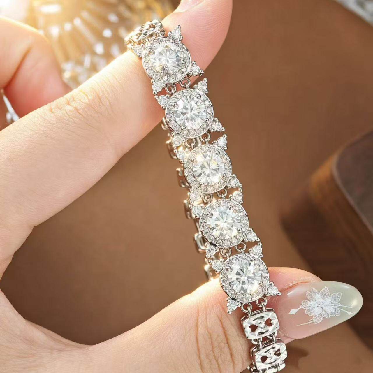 天然水晶手链女款单圈S925纯银锆石时尚百搭饰品送女友闺蜜礼物