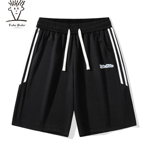 侧边条纹拼接字母印花宽松系带直筒五分休闲短裤 美式 DIDO FIDO