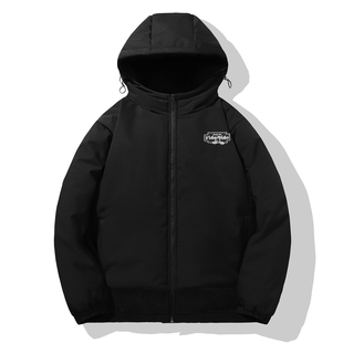 FIDODIDO简约七喜字母Logo绣标纯色加绒加厚防风连帽棉服外套棉衣