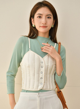 羽绒吊带小马甲女轻薄内穿白鸭绒短款背心修身打底内搭羽绒服内胆